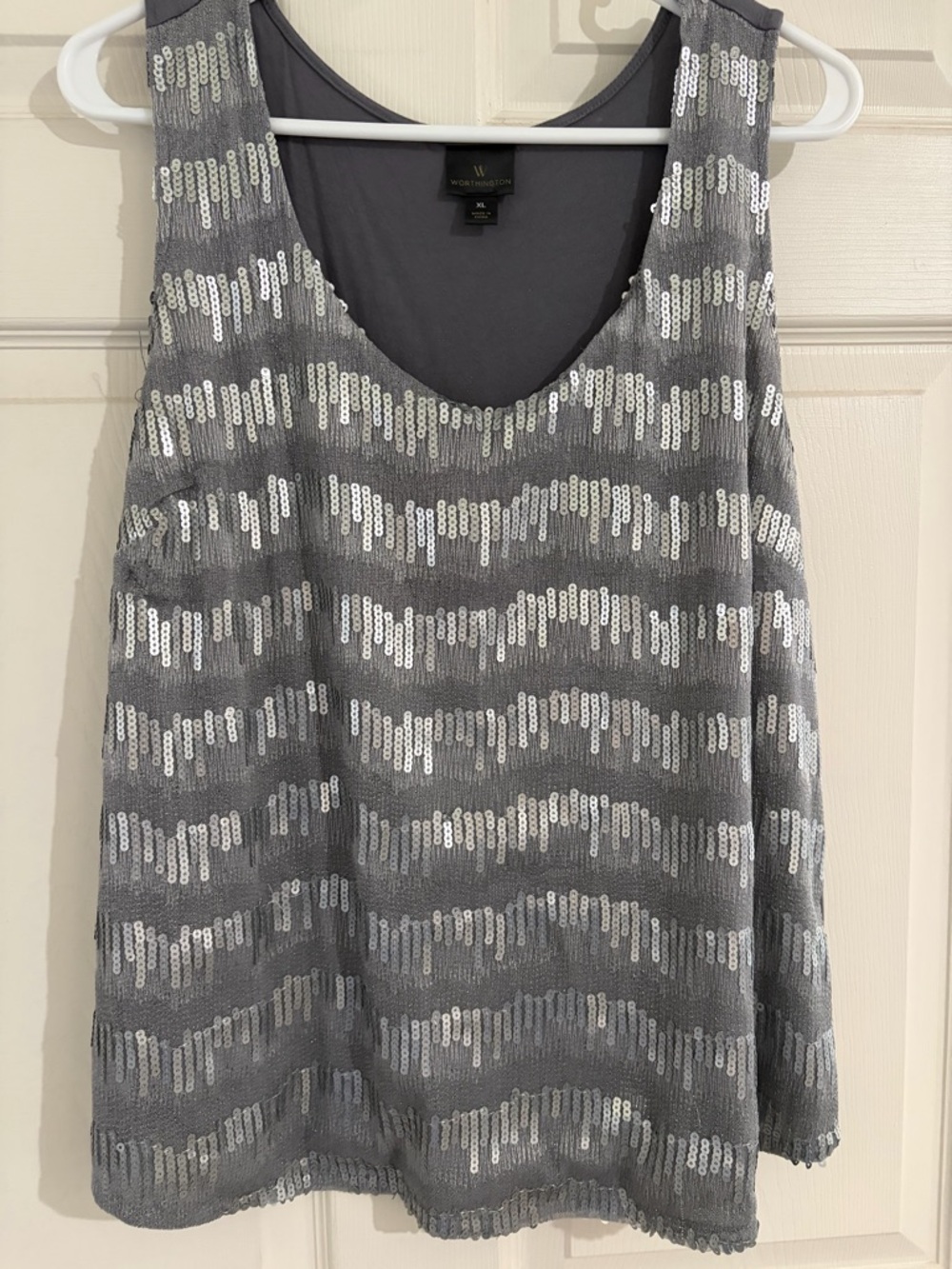 Worthington XL Gray Sequin Tank Top Sleeveless Dressy Blouse